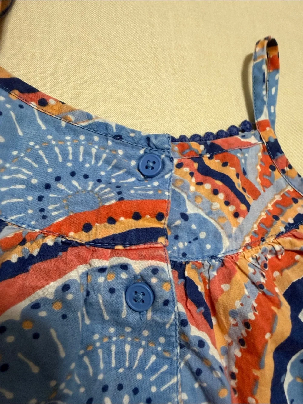 Old Navy Blue Multicolor Arc-Print Sundress with Smocking & Brick Brack Trim, 4T